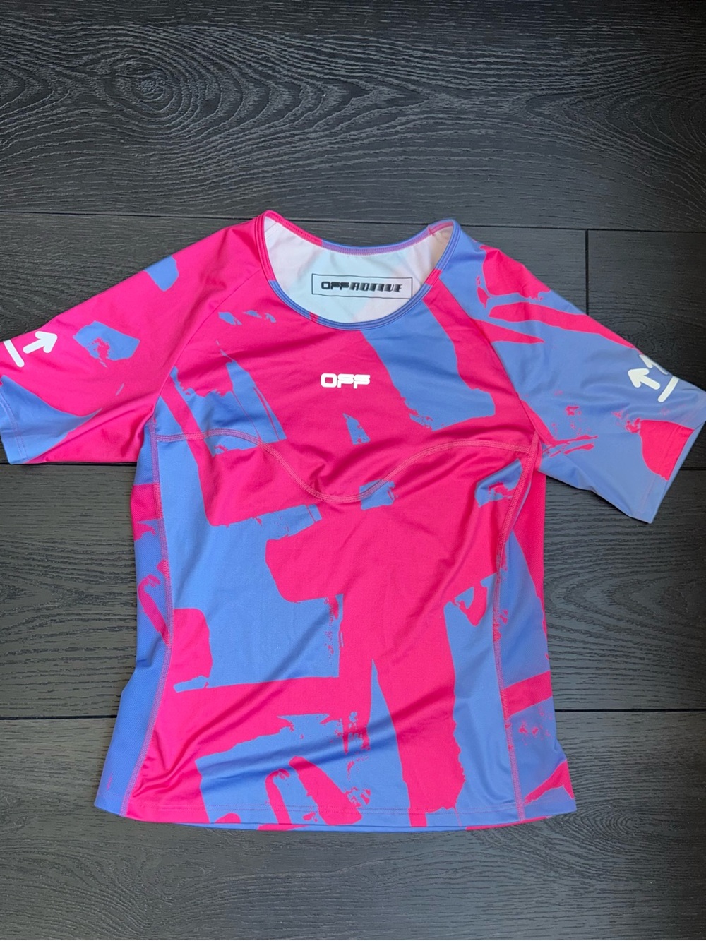 Off-White Pink and Blue Abstract Print Short Sleeve Top